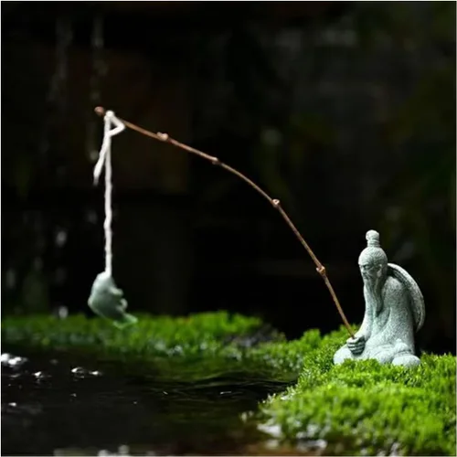 Vista 7 de livelyfish Little Fisherman Figurines Sandstone Chinese Miniatura Fisherman Statua Ornamento para pecera, micro paisaje, bonsái, decoración