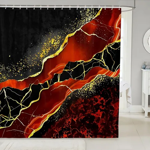 Vista 20 de Erosebridal Cortina de ducha de mármol negro, 72 pulgadas de ancho x 72 pulgadas de largo, juego de baño con grietas doradas, tela de textura