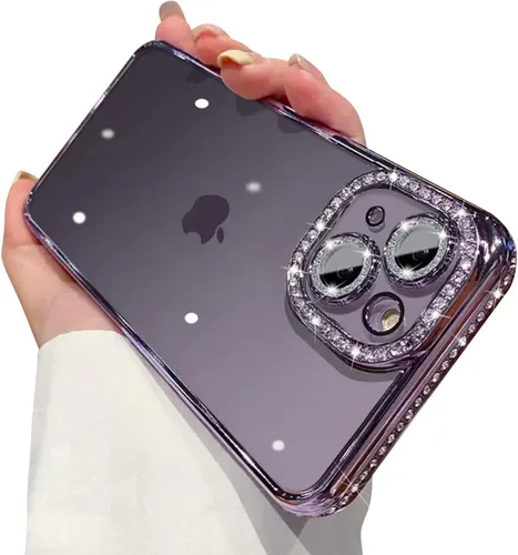 Vista 30 de Funda compatible con iPhone 11 Pro Max con protector de lente de cámara de diamante con purpurina, bonita funda de cristal transparente a prueba