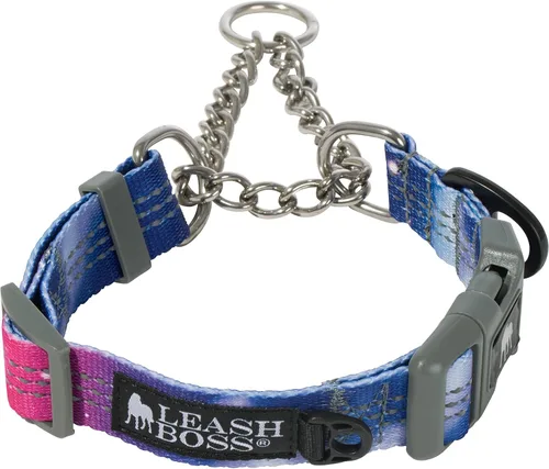 Vista 13 de Leash Boss Collar Martingale para perros – Cadena de acero Collar de nailon reflectante para perros grandes, medianos y pequeños Collar