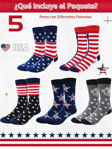 Vista 3 de Halfchet 5 pares de calcetines de bandera estadounidense para hombre