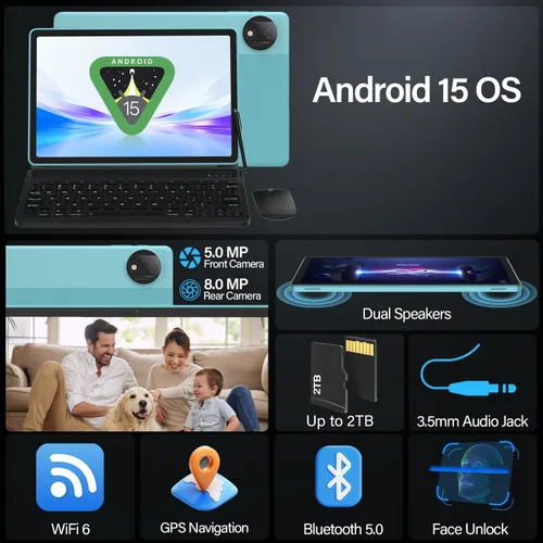 Vista 6 de Tablet Android 15 con teclado, tabletas de 11 pulgadas 20 GB de RAM 128 GB de almacenamiento (2 TB TF), procesador Octa-Core, WiFi 6, 8000 mAh