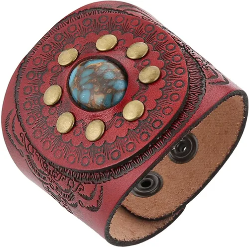 Vista 9 de HZMAN Pulsera de cuero turquesa vintage, ajustable, punk, girasol, para hombres y mujeres