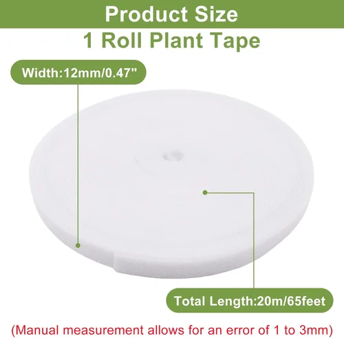 Vista 2 de 1 rollo de cinta adhesiva para plantas de 65 pies/65.6 ft, cinta reutilizable de doble cara de gancho y bucle, ancho de 0.47 pulgadas, lazo