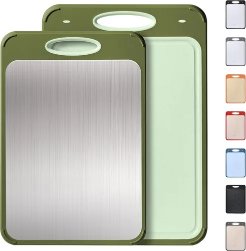 Vista 10 de Tabla de cortar de acero inoxidable 2 en 1 con mango para cortar las mejores tablas de cortar no tóxicas Tablas de cortar de 2 caras para cocina
