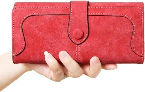 Vista 7 de Cartera organizadora larga plegable de cuero vegano con 17 ranuras para tarjetas para mujer