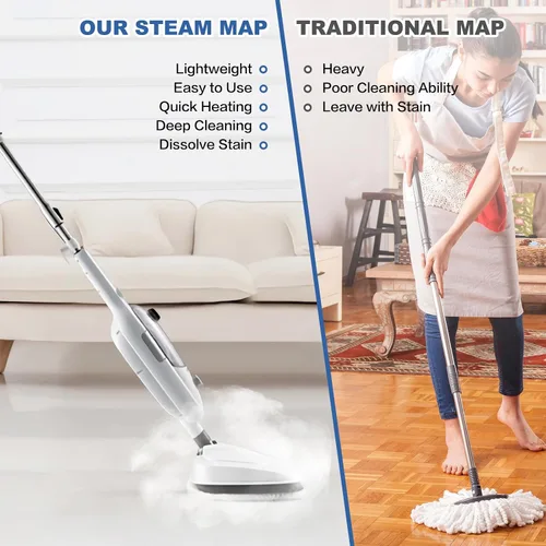 Vista 6 de Limpiadora de Trapeador de Vapor 10 en 1 con Práctica Unidad Portátil Desmontable, Laminado/Madera Dura/Azulejos/Alfombra Cocina - Prendas - Ropa
