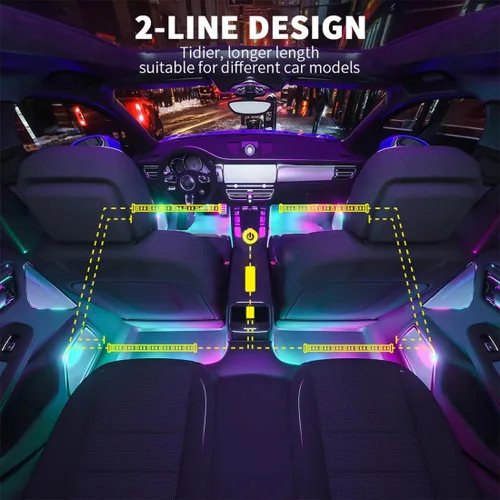 Vista 6 de Luces LED para coche, luces inteligentes para interior del coche con control por aplicación, luces de atmósfera para coche, luces LED interiores