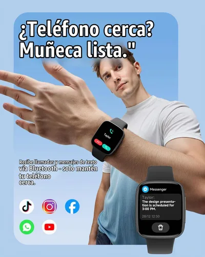 Vista 5 de Reloj inteligente para mujeres y hombres, Android y iPhone, pantalla AMOLED Ultra HD de 1.85 pulgadas, batería de 10 días, resistente al agua de 3