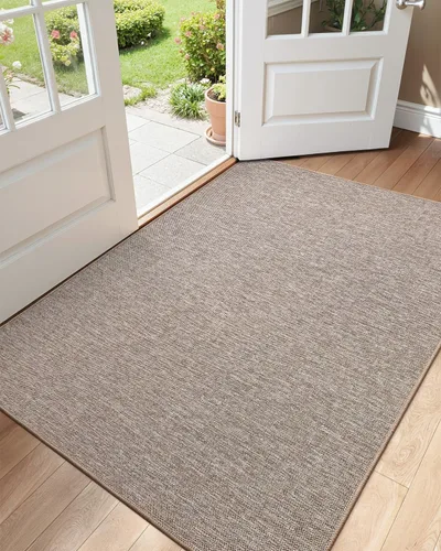 Vista 18 de Color&Geometry - Tapete para puerta delantera de 26 x 47 pulgadas, atrapador de suciedad con parte trasera de goma ultra antideslizante, perfil Caqui