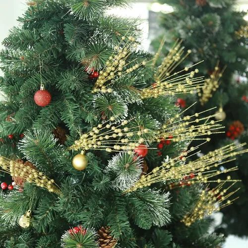 Vista 4 de Paquete de 10 tallos de bayas artificiales doradas con purpurina de 15.7 pulgadas, palitos de Navidad falsos decorativos con purpurina para árbol