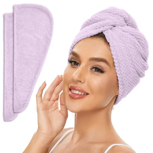 Vista 7 de SimpleField Paquete de 2 toallas de microfibra para el cabello para mujer, antiencrespamiento, de secado rápido, turbante para todo tipo de cabello