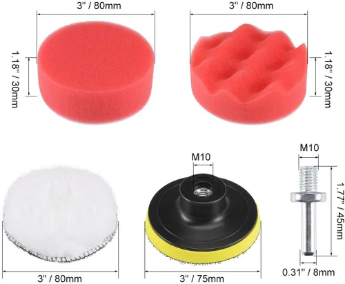 Vista 2 de uxcell Kit de almohadilla de pulido de taladro de espuma de 3 pulgadas, 7 almohadillas de esponja onduladas, 1 almohadilla de lana, 1 almohadilla