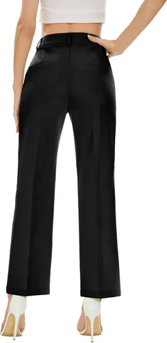 Vista 6 de FUNYYZO Pantalones de pierna ancha para mujer, de cintura alta, casuales, largos, rectos, con bolsillo