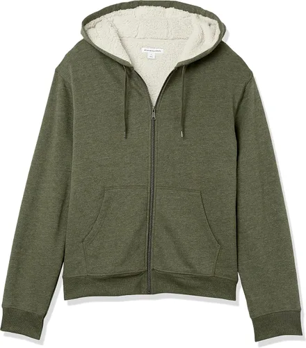 Vista 9 de Tienda Essentials - Sudadera de vellón con capucha, con forro de sherpa y cierre completo de cremallera para hombre