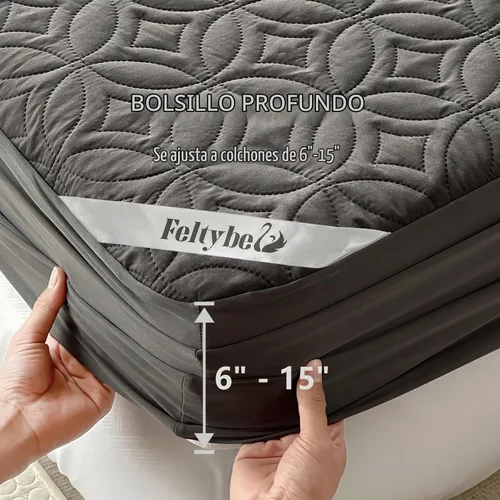 Vista 4 de FELTYBED Protector de colchón impermeable de tamaño completo 54"x75", funda de colchón gris suave, protector de colchón transpirable con bolsillo