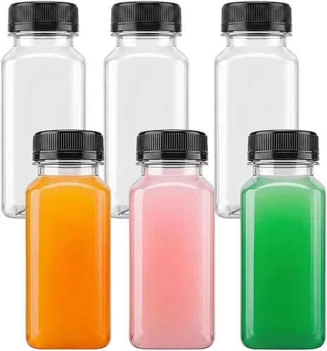 Vista 8 de 6 botellas pequeñas de plástico de 2 onzas con tapas, recipientes reutilizables transparentes a granel para bebidas a granel a prueba de fugas