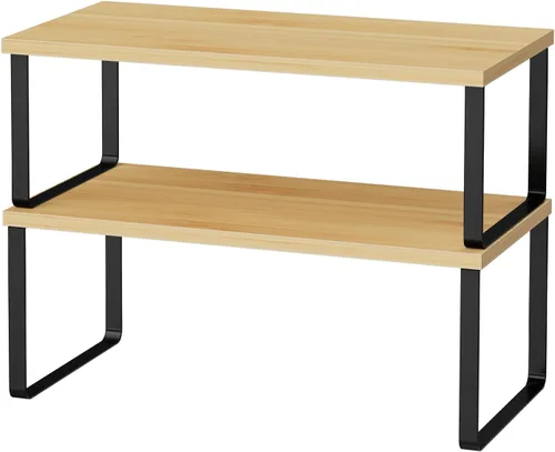 Vista 8 de OGEMXU Organizador de estantes de gabinete, estante de encimera de cocina grande de 15.7 pulgadas, juego de 2 organizadores de despensa de cocina