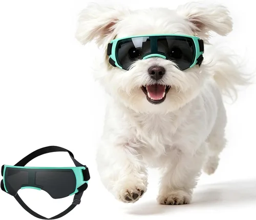 Vista 17 de Paquete de 2 gafas de sol para perros de raza mediana a grande, protección ocular anti-UV con correas ajustables, color plateado Paquete de 2