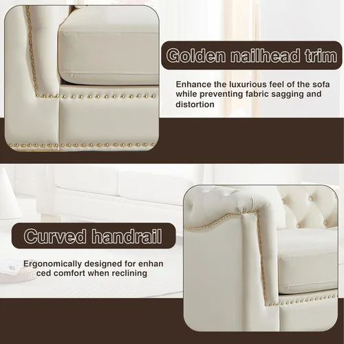 Vista 6 de Harper & Bright Designs Sofá Chesterfield de terciopelo de 62 pulgadas de dos plazas, moderno y clásico con brazo enrollado con botones y decoración