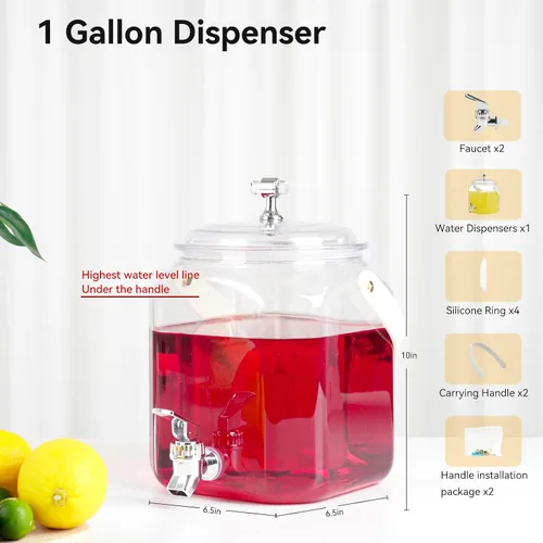 Vista 2 de Dispensador de bebidas de 1 galón, dispensador de jugos a prueba de fugas, dispensador de limonada de plástico sellado con tapas antioxidantes
