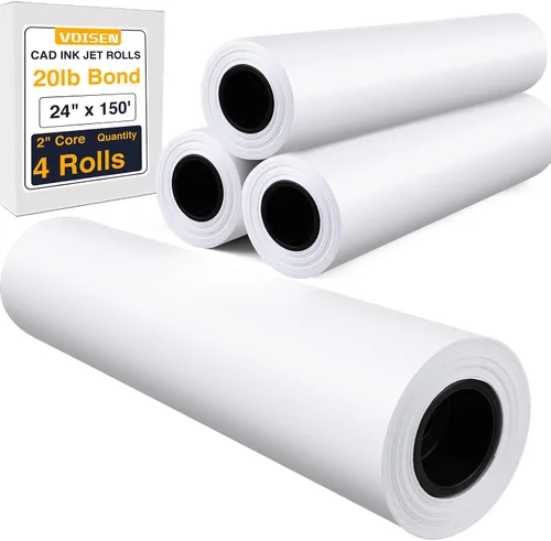 Vista 7 de VOISEN Papel de plotter de formato ancho, 24 pulgadas x 150 pies, 2 rollos, CAD Bond, Bond de 20 libras en núcleo de 2 pulgadas para impresoras