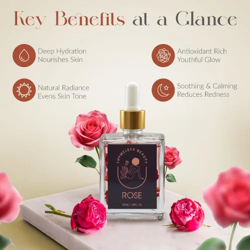 Vista 2 de Lujoso aceite corporal de rosa con pétalos de rosa reales, ligero, hidratante, aroma floral de larga duración, aceite de rosa prémium para cara