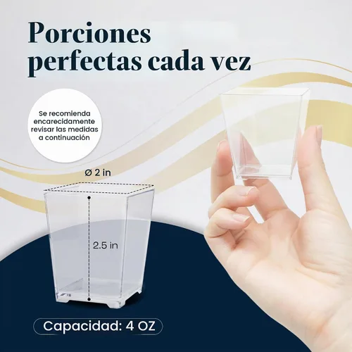 Vista 4 de Vasos de postre de plástico cuadrados pequeños de 50 ct 4oz CMJJ Grado profesional, reciclable, transparente, desechable, para postres