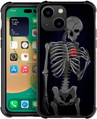 Vista 52 de ZHEGAILIAN Funda compatible con iPhone 14, funda de munición AK 47, parte trasera de vidrio templado+funda protectora de TPU de silicona suave
