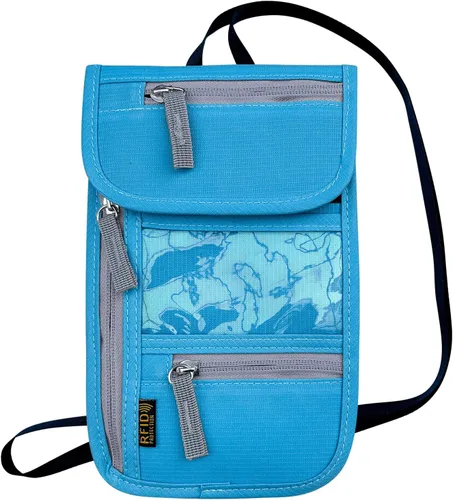 Vista 7 de Cartera de viaje para el cuello, soporte con bloqueo RFID para pasaporte con correa ajustable para hombres y mujeres para mantener efectivo
