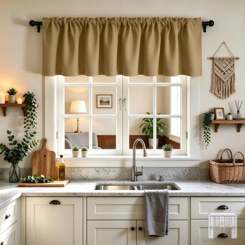 Vista 62 de Cenefa Beige Oscurecedora para Ventana, Cortina Corta con Bolsillo para Barra, Cenefa Primitiva para Sala de Estar, Baño, Guardería, Cocina, Ventana