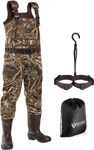 Vista 6 de Vadeadores para caza de pato con botas de goma aisladas de 600G, neopreno con camuflaje Realtree MAX-7, vadeadores de pesca hasta el pecho