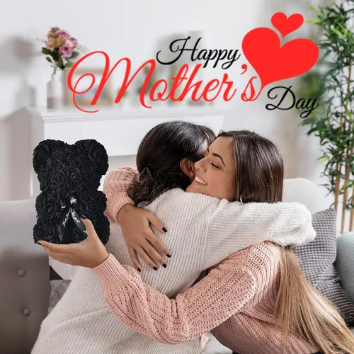 Vista 6 de U UQUI - Oso de peluche de rosas de Navidad, regalo para el Día de San Valentín, para esposa, novia, oso de peluche artificial en caja con tira