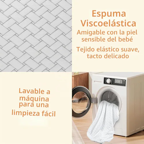 Vista 6 de PanKers Pack and Play Mattress de 38 x 26 pulgadas, colchón de espuma viscoelástica de doble cara N Play con funda extraíble transpirable, parte