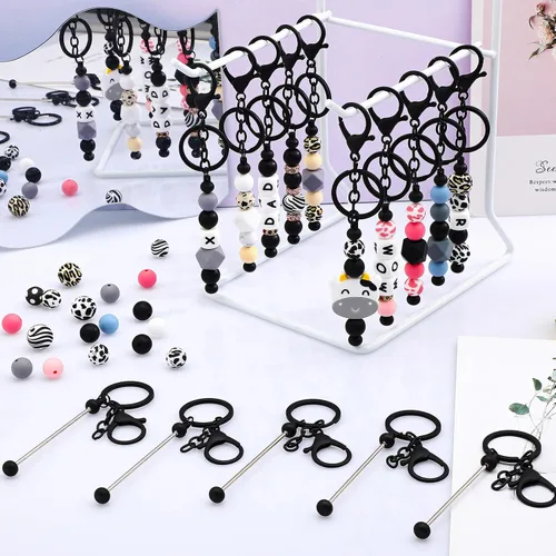 Vista 6 de Tondiamo 24 piezas de barras de llavero con cuentas a granel para kit de fabricación de llaveros, regalos para mujeres y hombres, manualidades DIY