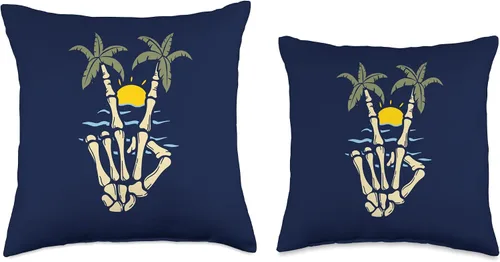 Vista 3 de High Tide Threads Peace Beach - Almohada tropical de verano con palmeras oceánicas, 16 x 16 pulgadas, multicolor
