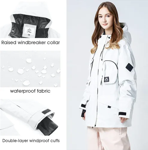 Vista 2 de Chaqueta de esquí impermeable para mujer, abrigo de nieve cálido de invierno, chaqueta de snowboard con capucha