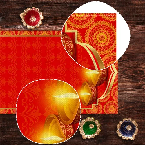 Vista 4 de Nepnuser Diwali Camino de mesa indio Festival de Luces Suministros Fiesta Feliz Deepavali Decoración Cocina Comedor Decoración del Hogar