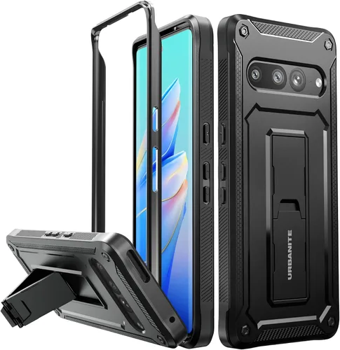 Vista 11 de URBANITE Funda protectora resistente a prueba de golpes para Google Pixel 7, de grado militar, con protector de pantalla y soporte (rosa)