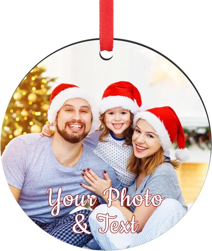 Vista 44 de Paquete de 4 adornos de Navidad personalizados 2025 de cerámica personalizada con foto y texto para decoración de árbol de Navidad, primera Navidad
