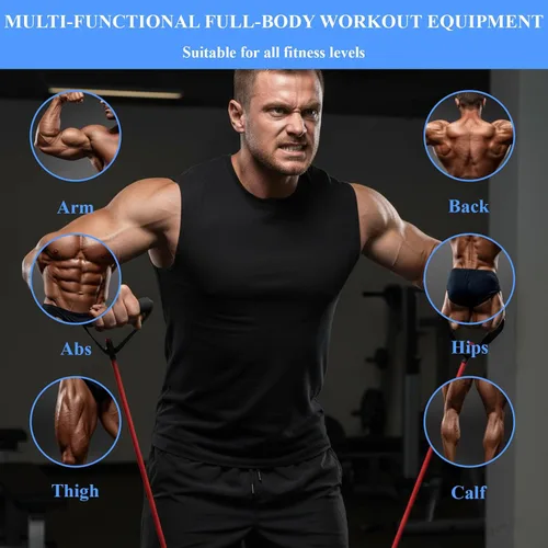 Vista 4 de 10 bandas de resistencia para ejercicio con asas, bandas elásticas de ejercicio, tubo de resistencia física, banda de entrenamiento para mujeres