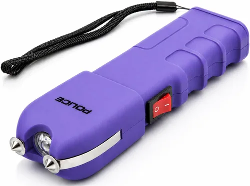 Vista 2 de POLICE - Pistola de aturdimiento para defensa personal 928, linterna LED recargable, color morado Protección de alto voltaje, diseño compacto