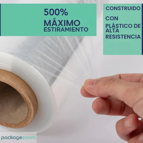 Vista 4 de PackageZoom 4 rollos de película de envoltura elástica resistente de 18" x 1500 pies - calibre 55, rollo de envoltura de plástico transparente