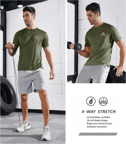 Vista 3 de NORTHYARD Camisetas de entrenamiento para correr para hombre, secado rápido Verde Armada (ArmyGreen)