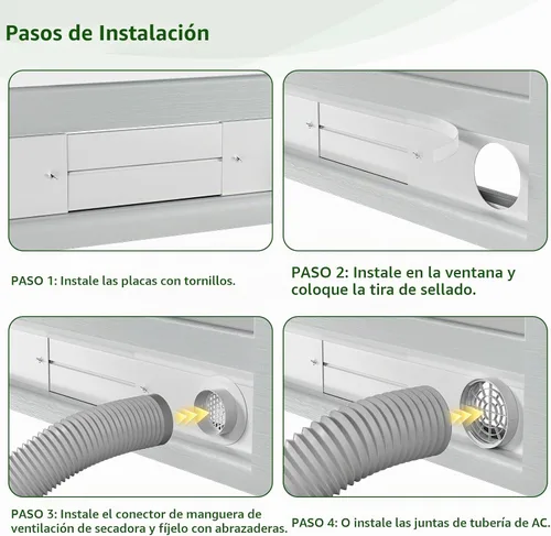 Vista 4 de Kit de ventana de ventilación para secadora, apto para conductos de 4 pulgadas y manguera de CA de 5.9 pulgadas para ventana corredera