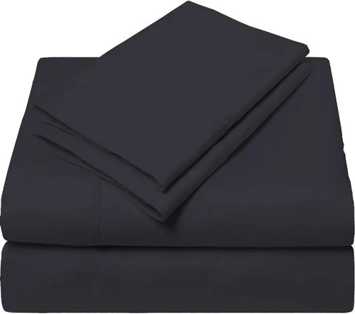 Vista 6 de Negro liso, tamaño individual, juego de sábanas de 4 piezas, 100% algodón egipcio, 600 hilos, bolsillo profundo de 21 pulgadas, colección de sábanas