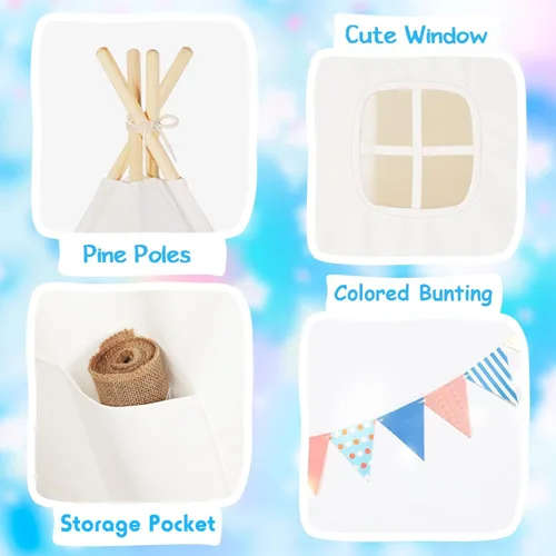 Vista 7 de Tienda de campaña tipi Sumerice para niños con funda de transporte, tienda de campaña plegable para niñas, juguete de casa de juegos, regalo