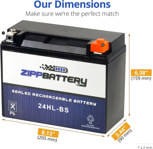 Vista 2 de ZIPPBATTERY 24HL-BS Reemplazo de batería de 12 V 27 Ah sin mantenimiento para ATV, motocicleta, motos acuáticas, scooter, UTV y más, terminal