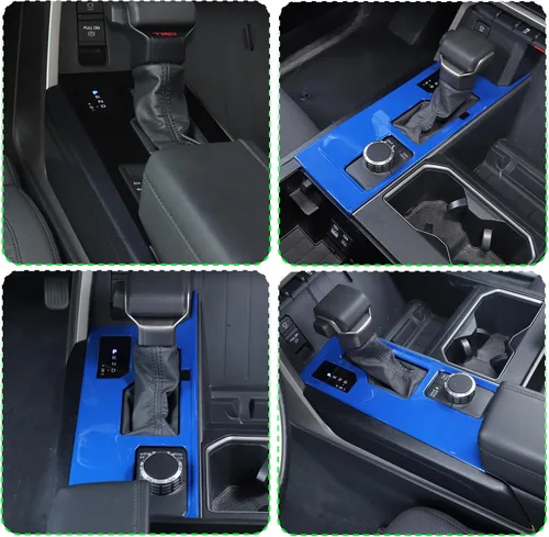 Vista 6 de Marco de protección para panel de palanca de cambios de consola central compatible con Toyot@Tundra Sequoia 2022 2023, accesorios de cubierta de Azul