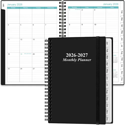 Vista 16 de Agenda mensual 2026-2027 – enero 2026 – junio 2027, dos páginas por mes, calendario mensual de 18 meses con pestañas, encuadernación fuerte de doble